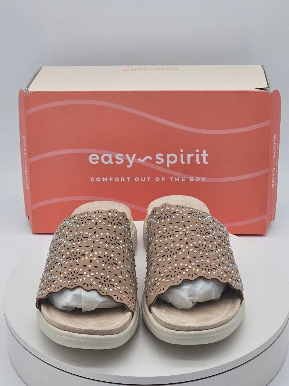 Easy Spirit Alora3 Light Natural Rhinestone Slide Sandals Women’s Size 11 - Picture 8 of 10